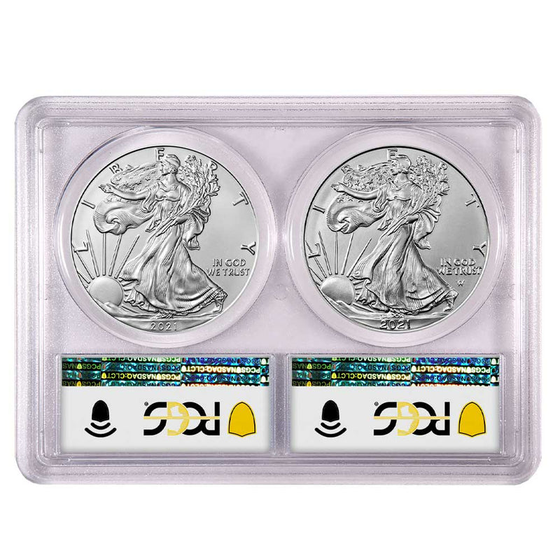 2021 $1 Type 1, Type 2 Silver Eagle Set - PCGS MS70 First and Last Day of Production Label