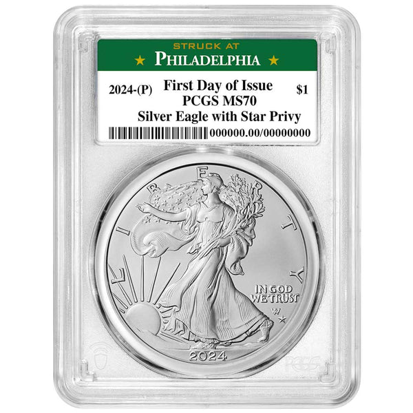 2024-(P) Silver Eagle Dollar Star Privy - PCGS MS70 FDOI