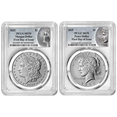 2025 $1 Morgan and Peace Silver Dollar 2pc Set - PCGS MS70 FDOI
