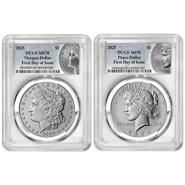 2025 $1 Morgan and Peace Silver Dollar 2pc Set - PCGS MS70 FDOI