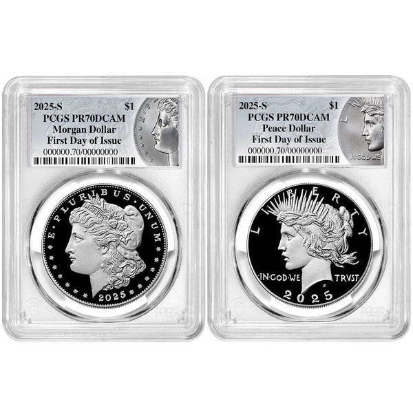 2025-S Proof $1 Morgan and Peace Silver Dollar 2pc Set - PCGS PR70 DCAM FDOI
